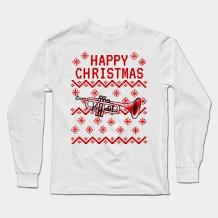 Trumpet Ugly Christmas Trumpeter Brass Teacher Musician Long Sleeve T-Shirt